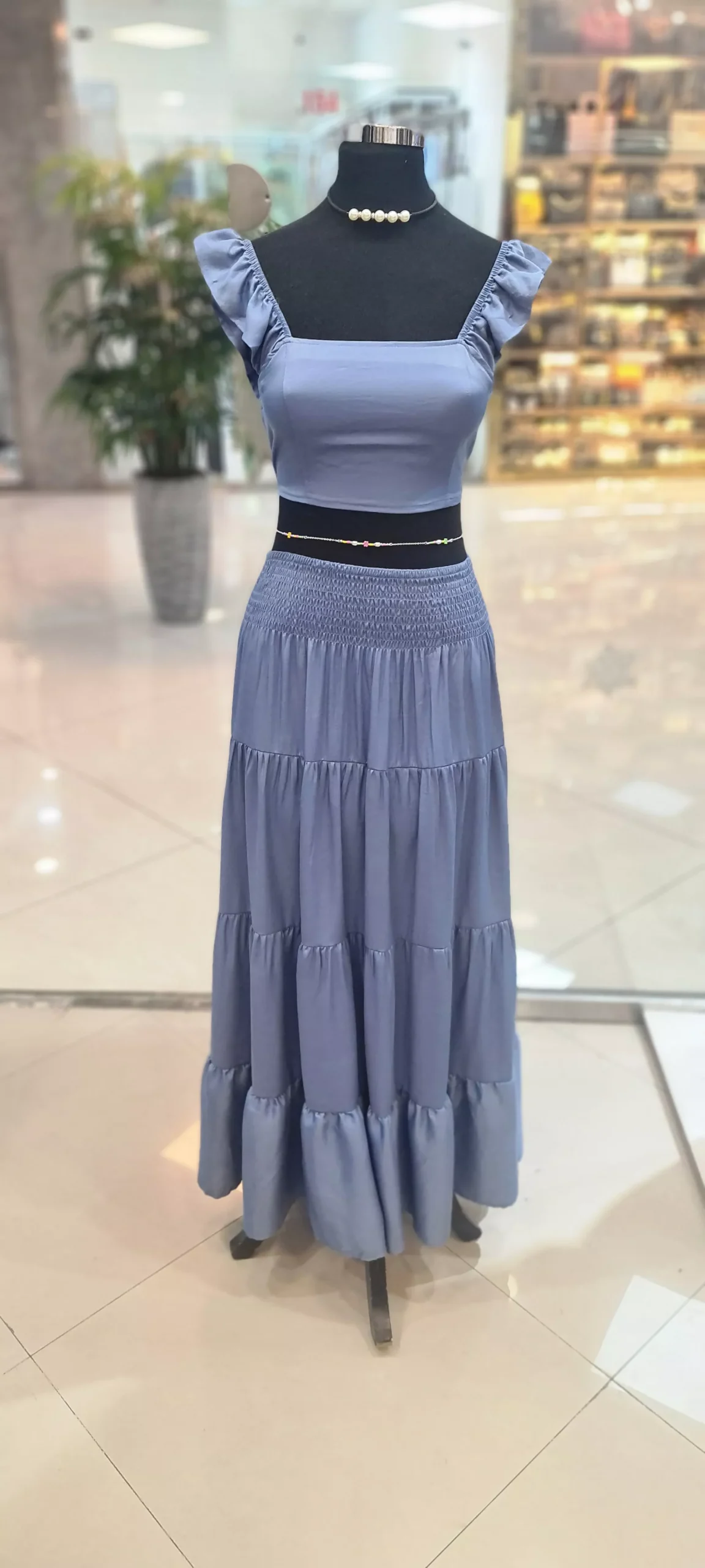 ست کراپ دامن زنانه مشکی و آبی برند شین با طراحی تابستانی و فری‌سایز